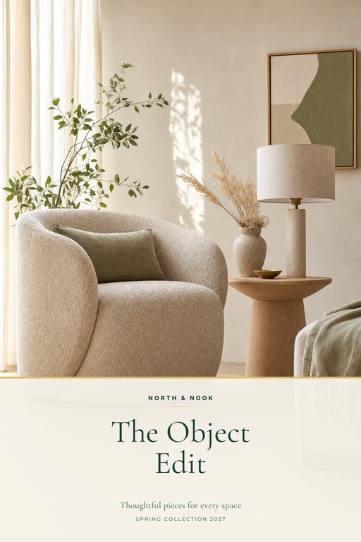 Retail product catalog cover with a sunlit living room photograph, a cream band and the title The Object Edit.