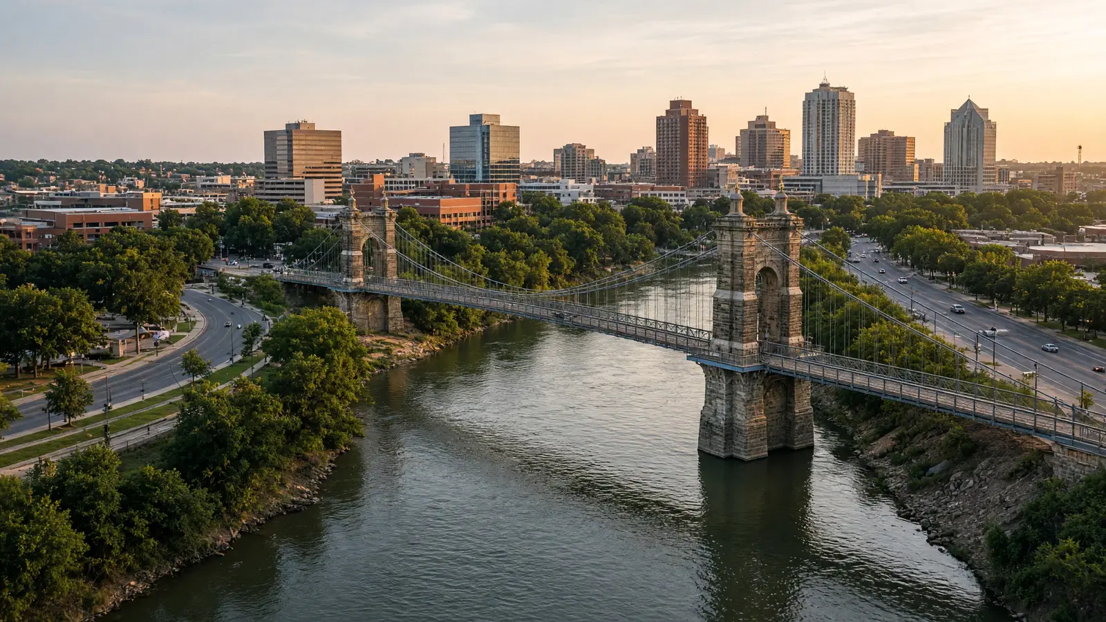 Waco Suspension Bridge, Brazos River in Waco