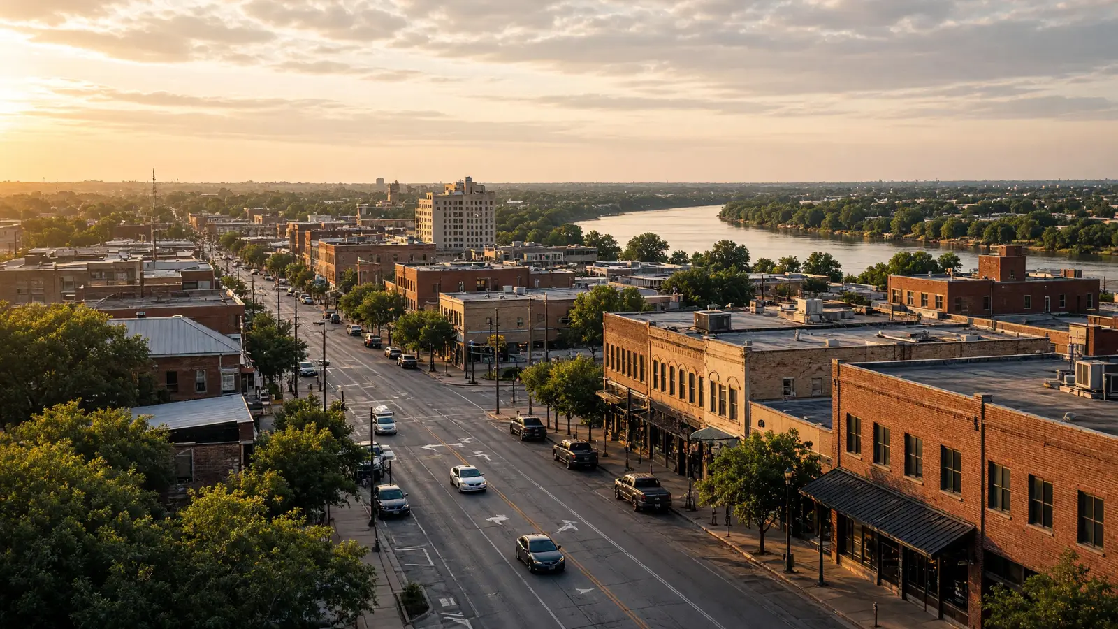 Downtown San Angelo with Concho River in the background
