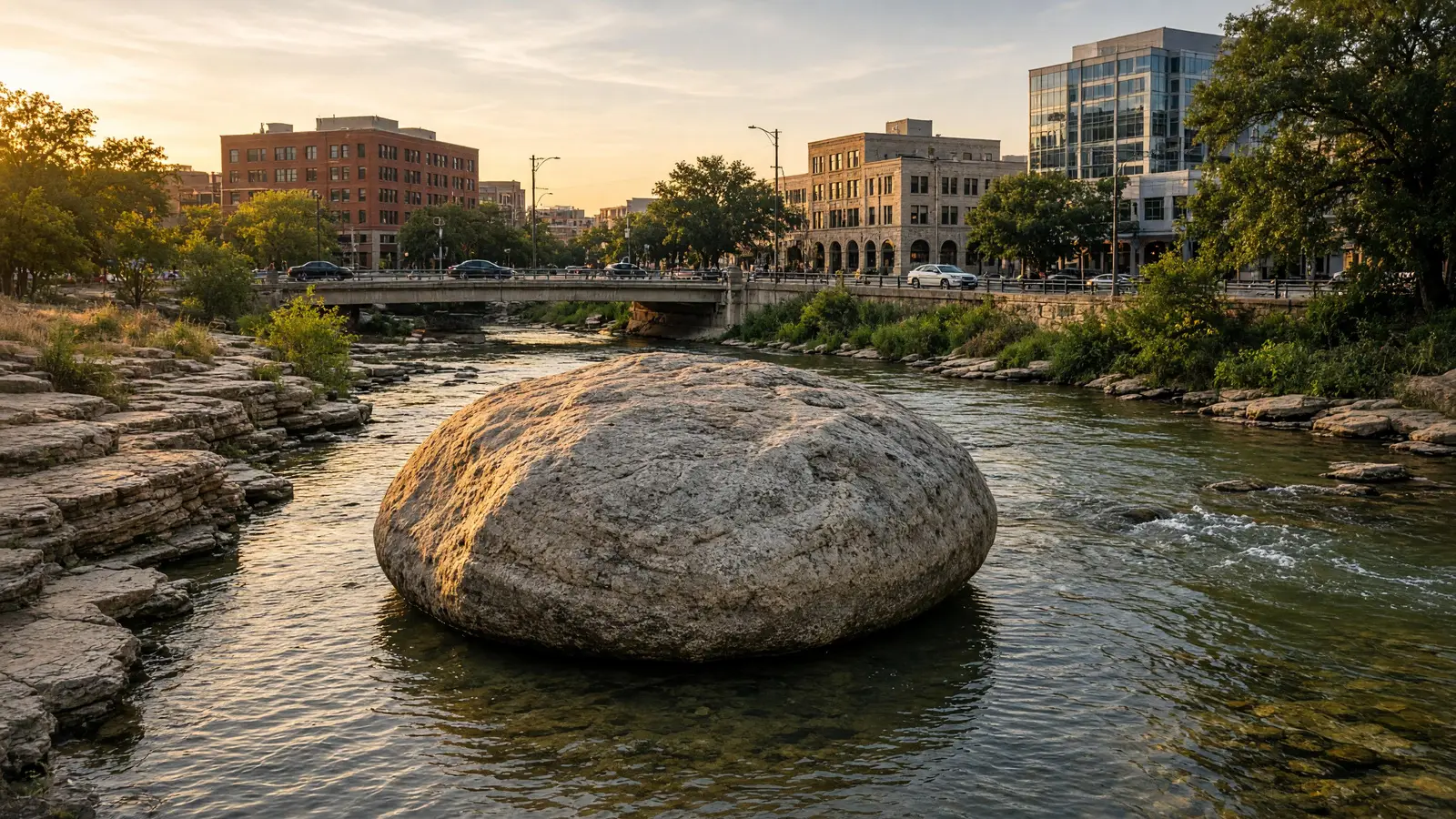 the historic round rock in Brushy Creek in Round Rock
