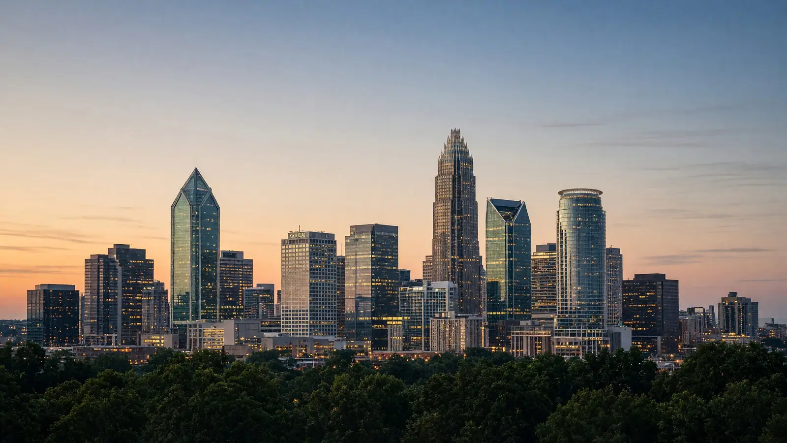 Charlotte skyline at dusk