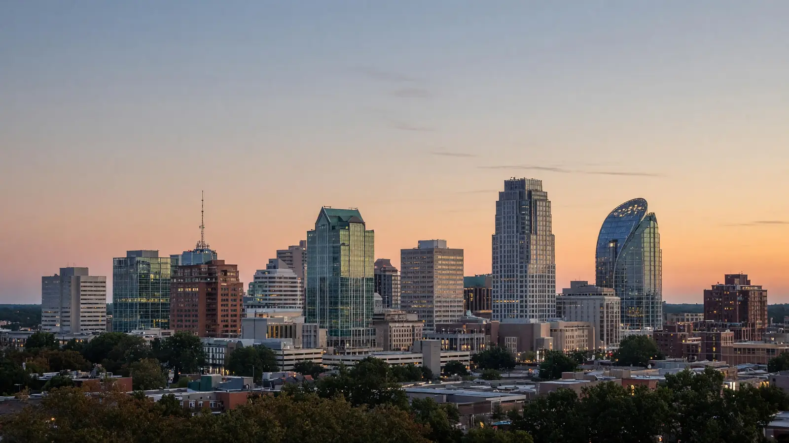 Raleigh skyline at dusk